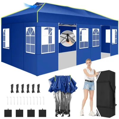 Imagen del producto de Tienda de campaña plegable - Tienda para exteriores - Tienda para jardín - 3x6 metros - Impermeable - Resistente a los rayos UV - Azul