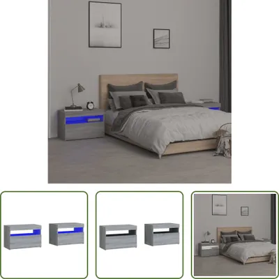 Imagen del producto de Mesitas de noche "The Living Store", 2 unidades, con iluminación LED, color gris Sonoma, dimensiones 60x35x40 cm