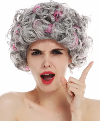 Produktbild von WIG ME UP Perücke Oma Grau lockig Lockenwickler 3195-ZA68A
