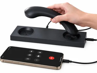 Produktbild von Retro Telefonhörer, Type-C Handy Hörer mit Basis, kabelgebunden, Plug-and-Play, Universal für Smartphones, Schwarz