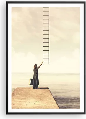 Produktbild von Gerahmtes Poster - Schwarzer Rahmen - Symbol Frau Leiter - 70x100 cm - Wand Bild - Wanddeko - Wandbilder - Kunstposter - Wandposter - Bilderrahmen - Bilder - Kunstdruck - Wandbild - P2BPA70x100-4339