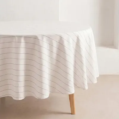 Imagen del producto de Mantel redondo Gamusi Bas, resistente a las manchas, con líneas en relieve, color blanco, diámetro 150 cm. Cubremantel fácil de limpiar para mesa de comedor