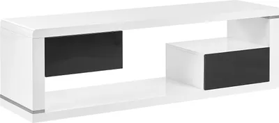 Produktbild von BELIANI TV-Möbel Weiß und Schwarz MDF Platte 140 x 39 cm Hochglanz Niedrig mit Stauraum 2 Schubladen 1 Regal Offen Modern Minimalistisch Wohnzimmer
