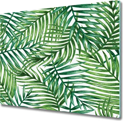Produktbild von Glas Herdabdeckplatte 60x52 cm Spritzschutz Glasabdeckplatte Schneidebrett Palmenblätter