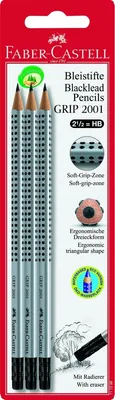 Produktbild von Bleistifte Grip 2001 mit Radiergummi Härtegrad HB 3 Stück auf Blisterkarte Packung mit 10 Stück