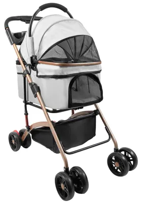 Produktbild von 4-in-1 Hundebuggy - Haustierwagen für Hund und Katze - Bis 35 kg - Faltbar mit Tragetasche - 360° Gummiräder mit Federung - Grau