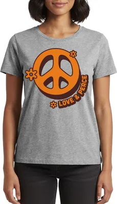 Produktbild von Spreadshirt Love And Peace Retro Hippie Style Design Y2K Frauen Premium T-Shirt, 5XL, Grau meliert