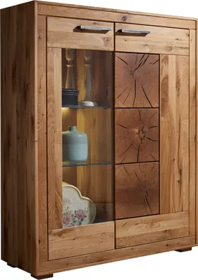 Produktbild von Highboard "WZ-0315" aus Wildeiche in natur geölt mit einer Tür und 2 Einlegeböden. Abmessungen (BxHxT) 103x135x40 cm
