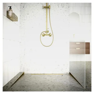 Produktbild von Edelstahl Gefälleprofil für begehbare Dusche in gebürstetem Gold, 100 cm, rechts