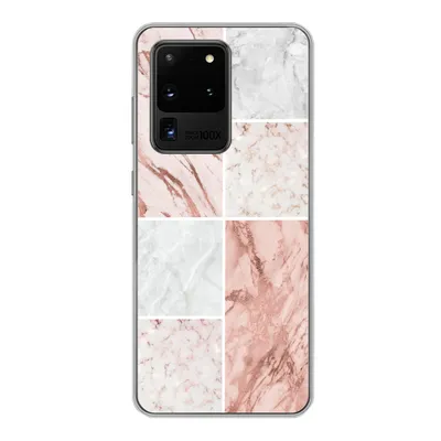 Produktbild von MuchoWow® Handyhülle Schutzhülle Hülle für Samsung Galaxy S20 Ultra Marmor - Weiß - Rosa Silikon Softcase Handy Hülle - Karteninhaber