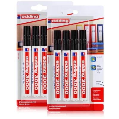 Produktbild von edding 3000 Permanent Marker 4er schwarz Spitze 1,5-3mm wasserfest (2er Pack)
