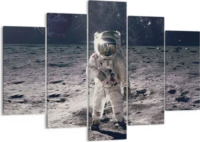 Produktbild von Bild auf Leinwand - Leinwandbild - 5 Teile - Mond Erde Astronaut - 150x100cm - Wand Bild - Wanddeko - Wandbilder - Leinwanddruck - Bilder - Wanddekoration - Leinwand bilder - Wandbild - EA150x100-4882