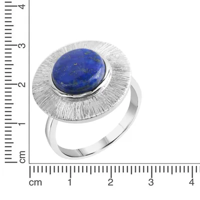 Zdjęcie produktu dla Zeeme Gemstones pierścionek srebrny 925 rodowany błyszczący/matowy z prawdziwym lapisem 10mm