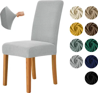 Produktbild von MEBLE ODNOWA, Stuhlhusse, Stuhlbezug, Standardgröße, Jacquard, Hellgrau, Karostruktur, elastisch, Stuhlbezüge, Stuhlhussen, maschinenwaschbar