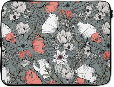 Produktbild von MuchoWow® Laptop Hülle 15 Zoll Mohn - Skizze - Vintage Laptoptasche - Laptoptasche - Sleeve - Rundum-Schutz