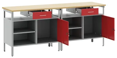 Immagine prodotto di vidaXL Set di due banchi da lavoro, acciaio verniciato a polvere, colore rosso e grigio