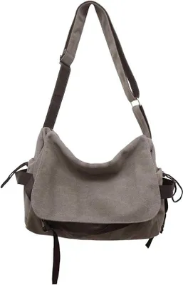 Produktbild von Canvas-Schultertasche für Männer | Satchel Cross Body Messenger Tasche | Geeignet für Arbeit und Schule | Aktentasche | Laptop-Schultertasche | Braun