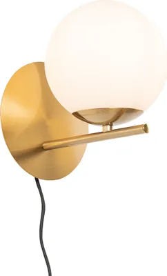 Produktbild von QAZQA - Design Art-Deco-Wandleuchte aus Gold I Messing und Opalglas - Flore I Wohnzimmer I Schlafzimmer - Stahl Kugel I Kugelförmig I Länglich - LED geeignet E14
