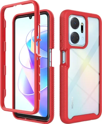Produktbild von Honor X7A Hülle, Hybrid Transparente Rückseite TPU Bumper Stoßfest Schutzhülle für Honor X7A Rot