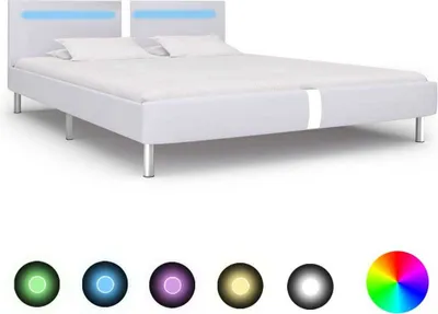Zdjęcie produktu dla Łóżko Tapicerowane 180x200 Białe z Oświetleniem LED Dwuosobowe do Sypialni
