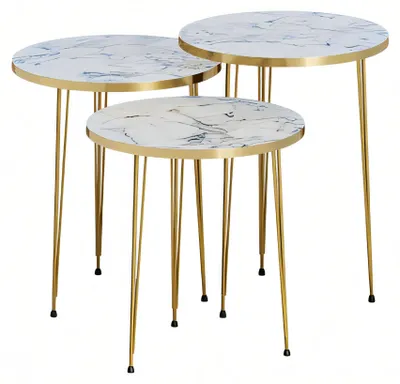 Immagine prodotto di Elegante set di tavolini beige in legno e acciaio inossidabile