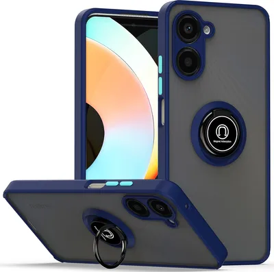 Produktbild von Realme 10 Pro 5G Hülle, Ring Halter Ständer Matte Transluzent TPU Rahmen Stoßfest Schutzhülle für Realme 10 Pro 5G Blau