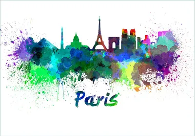 Produktbild von Wallario Fototapete Vliestapete, seidenmatte Oberfläche, einfache Verarbeitung, Größe 200 x 140 cm, Motiv Städte als Aquarell - Skyline von Paris