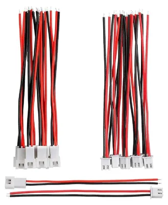 A product shot of multiple sets of JST 2-pin connectors with wires.