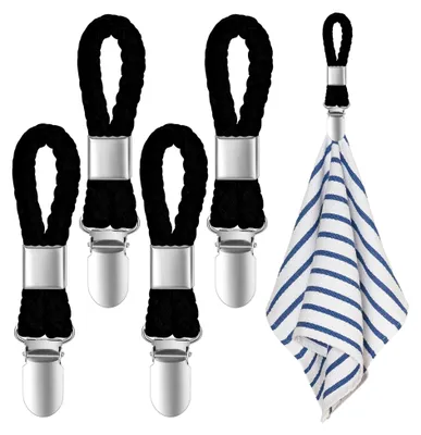 Produktbild von 4 Stück Handtuchclips zum Aufhängen, Handtuchhalter mit Schlaufen (Schwarz)