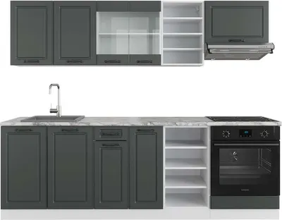 Produktbild von Küchenzeile Vicco R-Line Anthrazit Landhaus/Weiß 240 cm , AP Marmor, Model 49493