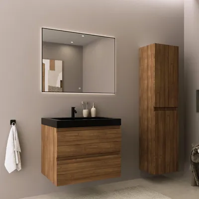 Zdjęcie produktu dla LOMAZOO zestaw mebli łazienkowych AVALON 60 cm, dąb, czarna umywalka