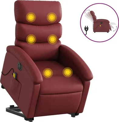 Produktbild von vidaXL Massagesessel mit Aufstehhilfe Elektrisch Weinrot Kunstleder