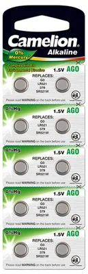 Produktbild von Camelion Knopfzellen, Uhrenbatterien LR63 / AG0 / LR521 / 379 / SR521W 10er Blister