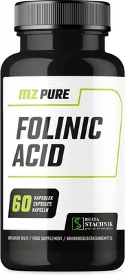 A product shot of a bottle of Folinic Acid supplement.