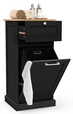 Image de FANTASK : Armoire de rangement pour linge, meuble de salle de bain avec panier à linge et tiroir