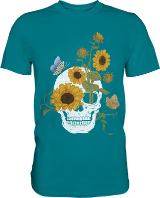 Produktbild von Sonnenblumen Totenkopf Schmetterling T-Shirt – Diva Blue / L