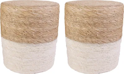Image de Pouf Tresse Beige - Lot De 2