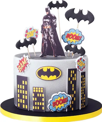 Zdjęcie produktu dla Sweetfanaberia | Dekoracja tortu Batman 2D - 15 sztuk - Kolorowe motywy - Idealna na dziecięce przyjęcia urodzinowe