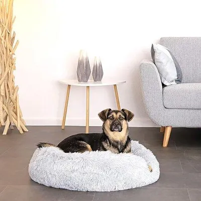 Productafbeelding van Famanu Hondenbed, donutvorm - Pluche, zacht, 70 cm diameter, lichtgrijs