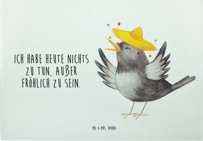 Produktbild von Mr. & Mrs. Panda Schneidebrett Rabe Sombrero - Weiß - Geschenk, Motivation, Glas, Lustige Sprüche, Schneideplatte, Vogel, Brotzeitplatte, Servierplatte, Spruch Positiv