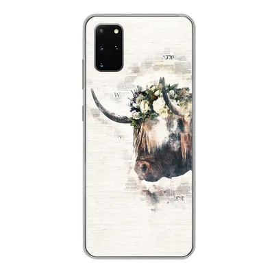 Produktbild von MuchoWow® Handyhülle Schutzhülle Hülle für Samsung Galaxy S20 Plus Schottischer Highlander - Rauch - Blumen Silikon Softcase Handy Hülle - Hartschale