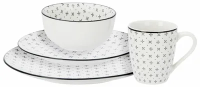 Zdjęcie produktu dla HOWHOMELY | Zestaw obiadowy – zestaw naczyń – 16 sztuk – biały – czarny – porcelanowy – zestaw stołowy – praktyczny