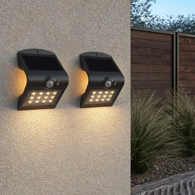 Produktbild von HOFTRONIC Solar-Wandleuchte 1,5W 3000K IP65 Schwarz 2er Set