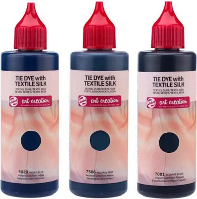 Image de Talens Tie-Dye Set Noir | 3 x 85 ml + gants, noir, bleu, gris, encre textile, liquide, 85 ml, 1 pièce(s)