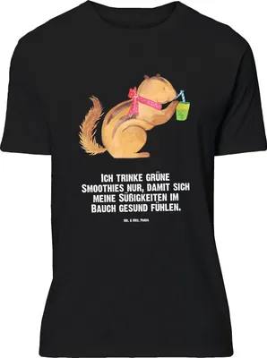Produktbild von Mr. & Mrs. Panda Größe XL T-Shirt Eichhörnchen Smoothie - Schwarz - Geschenk, Abnehmen, Streifenhörnchen, Tshirt, Green Smoothies, Shirt, Lustige Sprüche, Diät