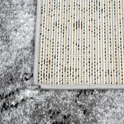 Produktbild von Moderner Wohnzimmer Teppich abstraktes Wellen Rauten Design marmoriert in schwarz grau - pflegeleicht Größe - 80 x 300 cm