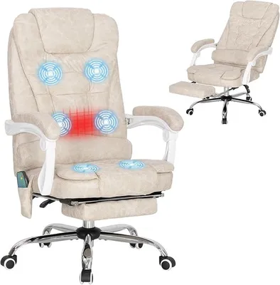 Imagen del producto de Silla de oficina con función de masaje, función de reclinación y función de calentamiento, color crema
