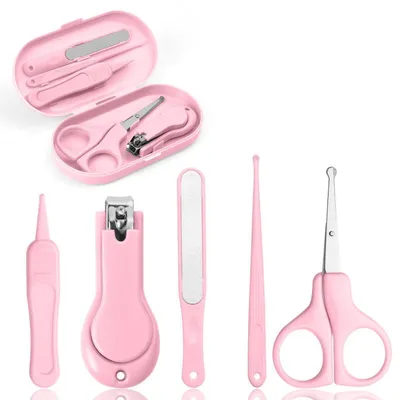 Produktbild von Babypflege Set 5-in-1 mit Nagelknipser, Nagelschere, Nagelfeile, Pinzette, Ohrenreiniger - Rosa