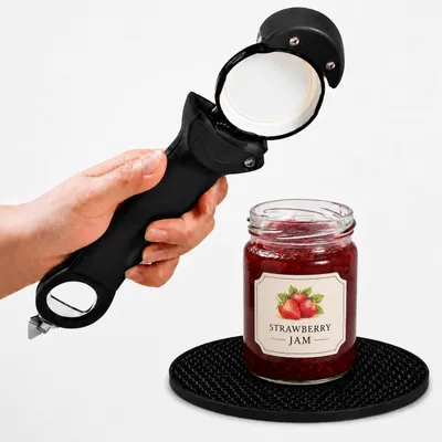 Blikopener und Deckelöffner Set mit Antirutschmatte, schwarz