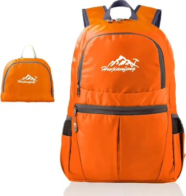 Produktbild von Intirilife Faltbarer Rucksack Ultraleicht in Orange - 36L Uni Wanderrucksack Wasserdicht - Outdoor Daypack für Camping, Wandern, Reisen, Klettern, uvm.